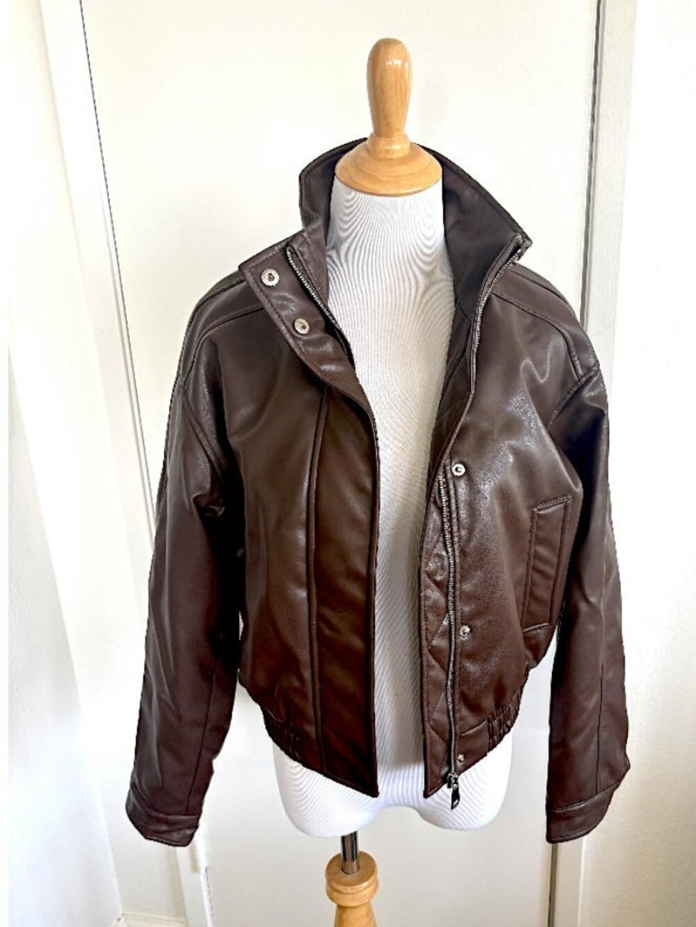 Superdown Brown Faux Leather Bomber Jacket